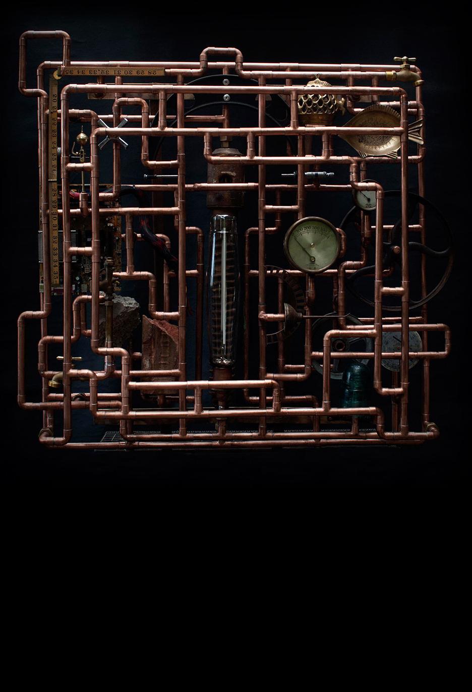 Pipe Dream, 2015 Pipe maze sculpture, Vancouver, BC This copper tube pipe maze sculpture was commissioned by ASTTBC as a gift to mark BCIT’s 50th anniversary. It is located at the BCIT campus in Vancouver, BC. It is constructed of copper tube, and a selection of collected objects indicative of the various disciplines of engineering.